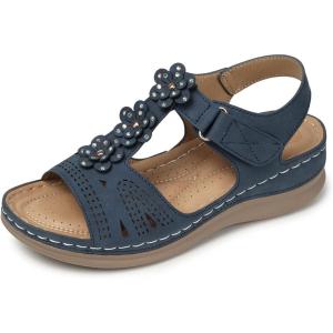 SHIBEVER Wedge Sandals for Women Dressy: Comfortable Summer Platform Casual Dress Women Sandal(68 Blue)