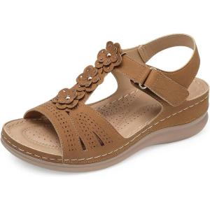 SHIBEVER Wedge Sandals for Women Dressy: Comfortable Summer Platform Casual Dress Women Sandal(68 Brown)