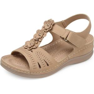 SHIBEVER Wedge Sandals for Women Dressy: Comfortable Summer Platform Casual Dress Women Sandal(68 Khaki)