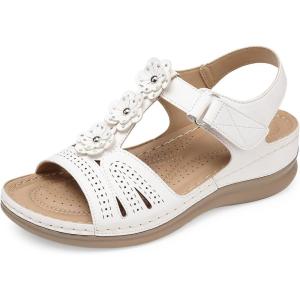 SHIBEVER Wedge Sandals for Women Dressy: Comfortable Summer Platform Casual Dress Women Sandal(68 White)