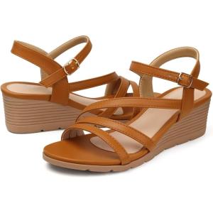 SHIBEVER Wedge Sandals for Women Dressy: Summer Low Wedges Womens Comfortable Open Toe Sandal(54 Brown)