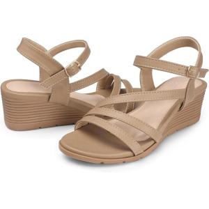 SHIBEVER Wedge Sandals for Women Dressy: Summer Low Wedges Womens Comfortable Open Toe Sandal(54 Khaki)