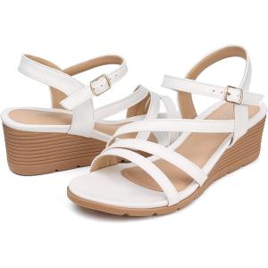 SHIBEVER Wedge Sandals for Women Dressy: Summer Low Wedges Womens Comfortable Open Toe Sandal(54 White)