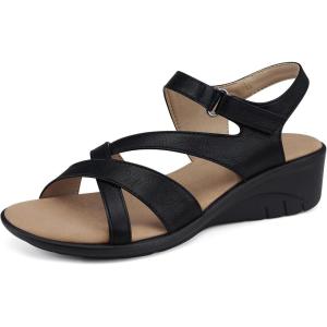 SHIBEVER Wedge Sandals for Women Dressy: Womens Sandals Comfortable – Summer Open Toe Casual Walking Low Wedges(34-black)