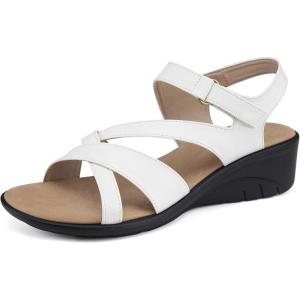 SHIBEVER Wedge Sandals for Women Dressy: Womens Sandals Comfortable – Summer Open Toe Casual Walking Low Wedges(34-white)