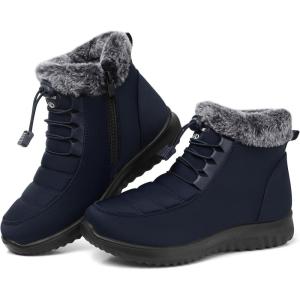 SHIBEVER Winter Boots for Women Snow: Fur Lined Warm Ankle Boots – Adjustable Water Resistant Outdoor Zipper Snow Shoes(Blue)
