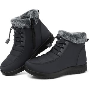 SHIBEVER Winter Boots for Women Snow: Fur Lined Warm Ankle Boots – Adjustable Water Resistant Outdoor Zipper Snow Shoes(Grey)