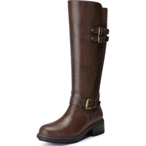 SHIBEVER Women’s Knee High Boots: Round Toe Side Zipper Motorcycle Riding Boots – Low Block Heel Tall Fall Boots 2026(35-dark Brown)