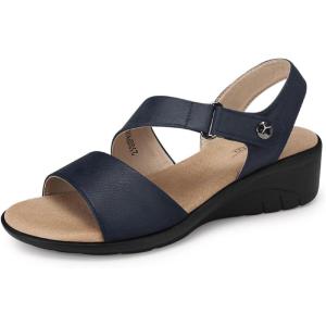 SHIBEVER Women’s Low Wedge Heel Sandals Dressy Summer Comfortable Ankle Strap Sandals Open Toe Causal Platform Shoes(Blue)