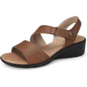 SHIBEVER Women’s Low Wedge Heel Sandals Dressy Summer Comfortable Ankle Strap Sandals Open Toe Causal Platform Shoes(Brown)