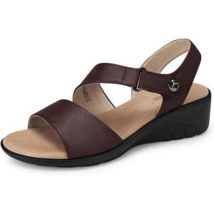 SHIBEVER Women’s Low Wedge Heel Sandals Dressy Summer Comfortable Ankle Strap Sandals Open Toe Causal Platform Shoes(Wine Red)