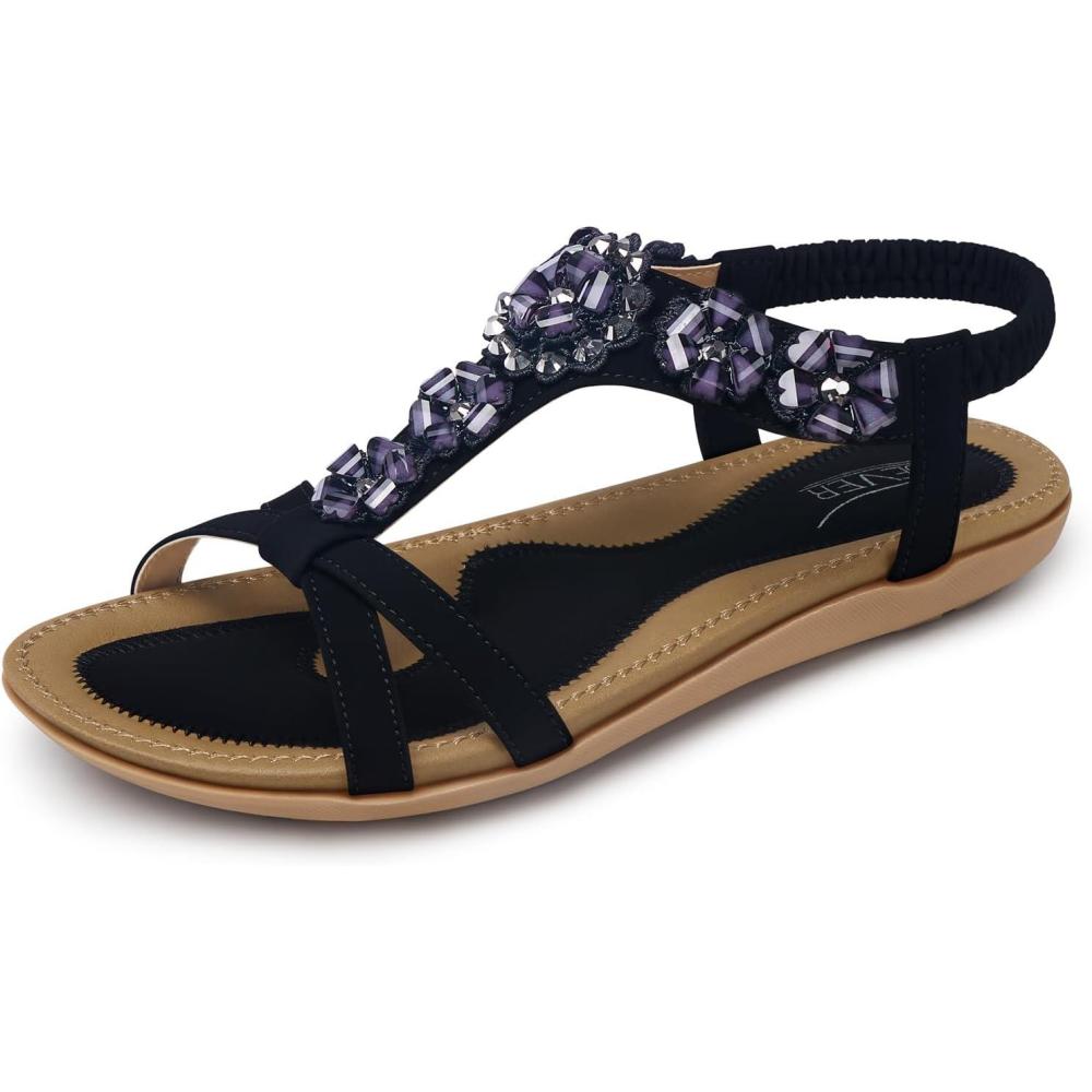 imageSHIBEVER Flat Sandals for Women Dressy Summer Comfortable Ankle Strap Womens Sandal239 Black