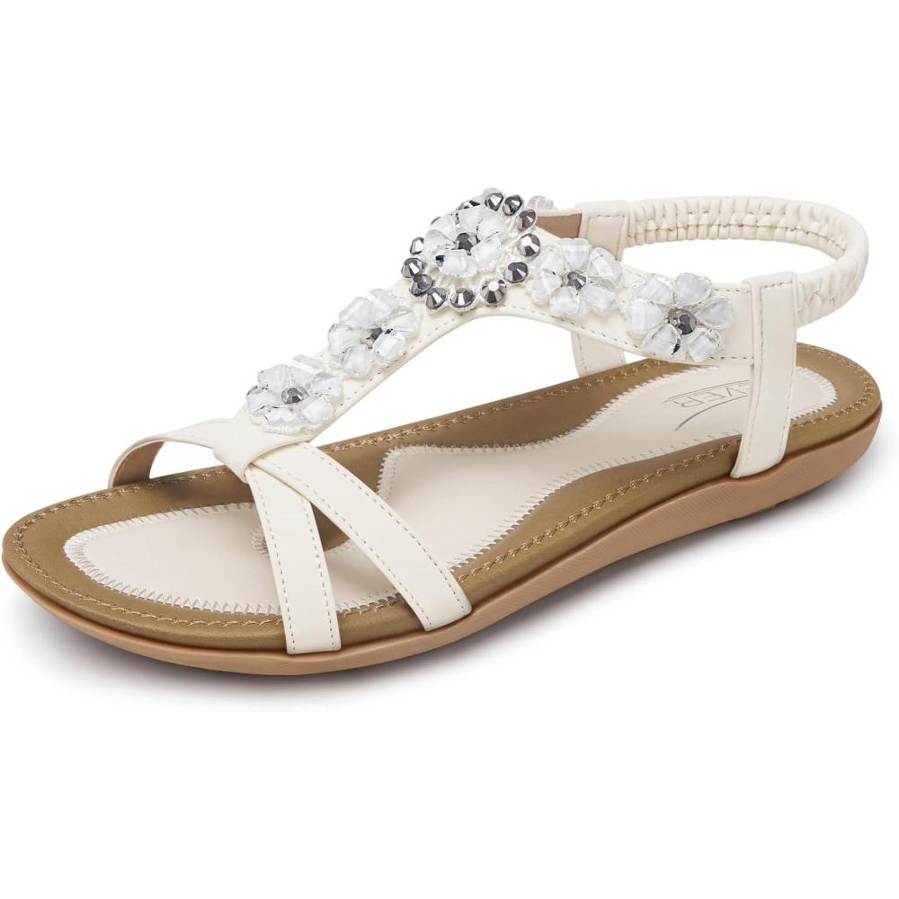 imageSHIBEVER Flat Sandals for Women Dressy Summer Comfortable Ankle Strap Womens Sandal239 Cream White
