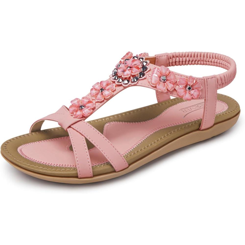 imageSHIBEVER Flat Sandals for Women Dressy Summer Comfortable Ankle Strap Womens Sandal239 Pink