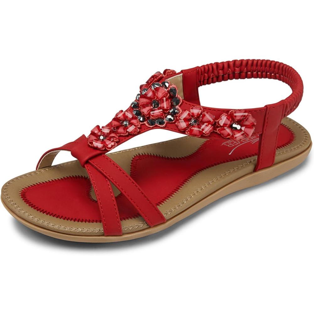 imageSHIBEVER Flat Sandals for Women Dressy Summer Comfortable Ankle Strap Womens Sandal239 Red