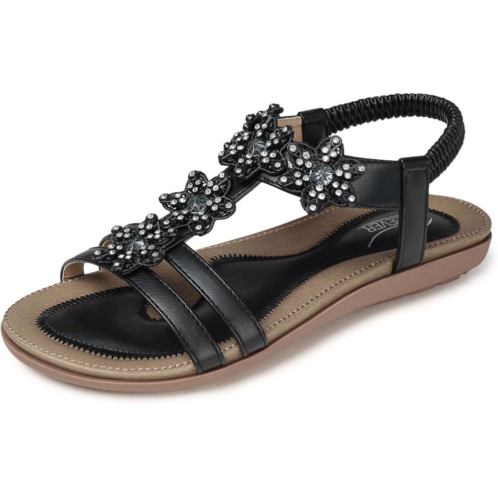 imageSHIBEVER Flat Sandals for Women Dressy Summer Comfortable Ankle Strap Womens Sandal72 Black