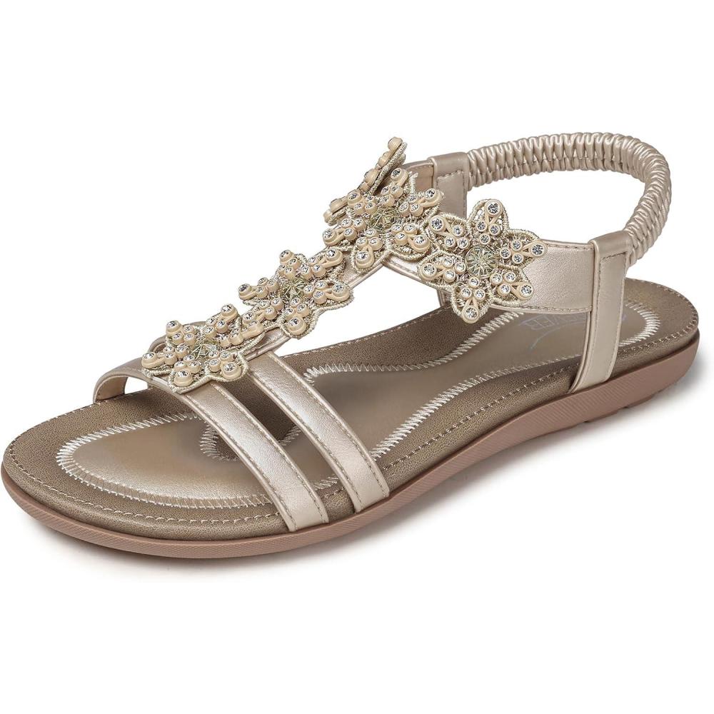 imageSHIBEVER Flat Sandals for Women Dressy Summer Comfortable Ankle Strap Womens Sandal72 Gold