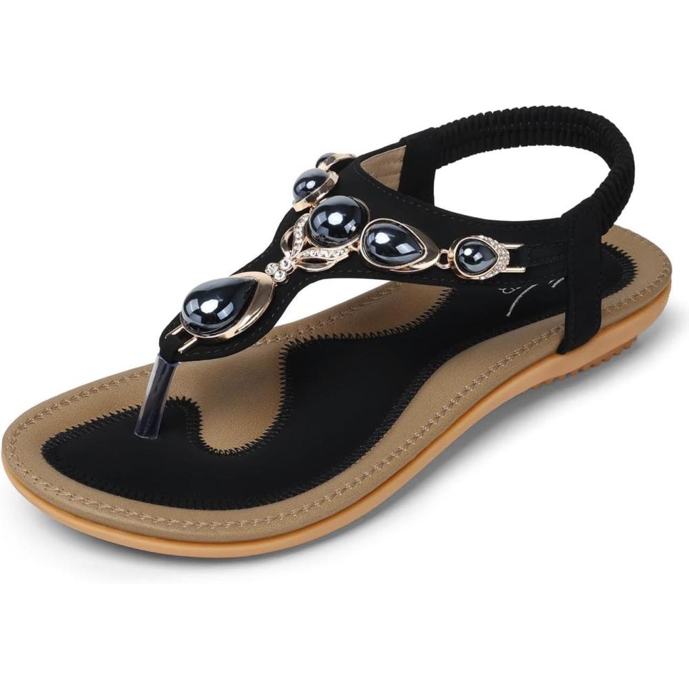 imageSHIBEVER Flat Sandals for Women Dressy Summer Comfortable Dress Thong Flats Sandal1969 Black