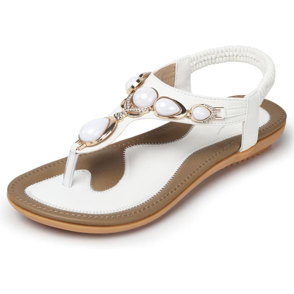 imageSHIBEVER Flat Sandals for Women Dressy Summer Comfortable Dress Thong Flats Sandal1969 White