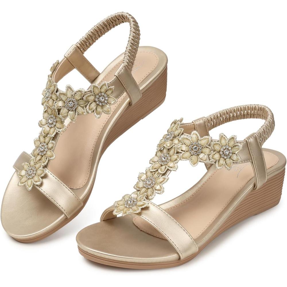 imageSHIBEVER Wedge Sandals for Women Dressy Summer Platform Comfortable Low Wedges Womens SandalChampagne