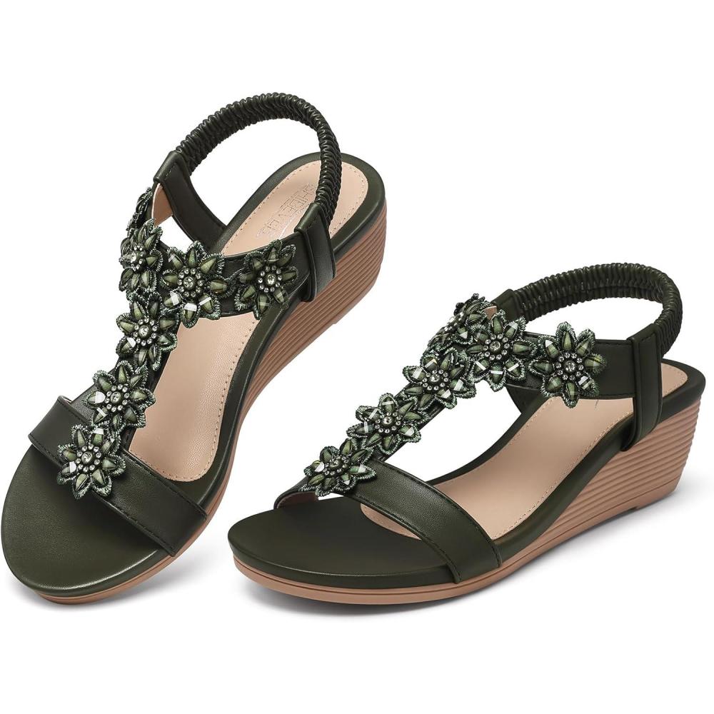imageSHIBEVER Wedge Sandals for Women Dressy Summer Platform Comfortable Low Wedges Womens SandalGreen