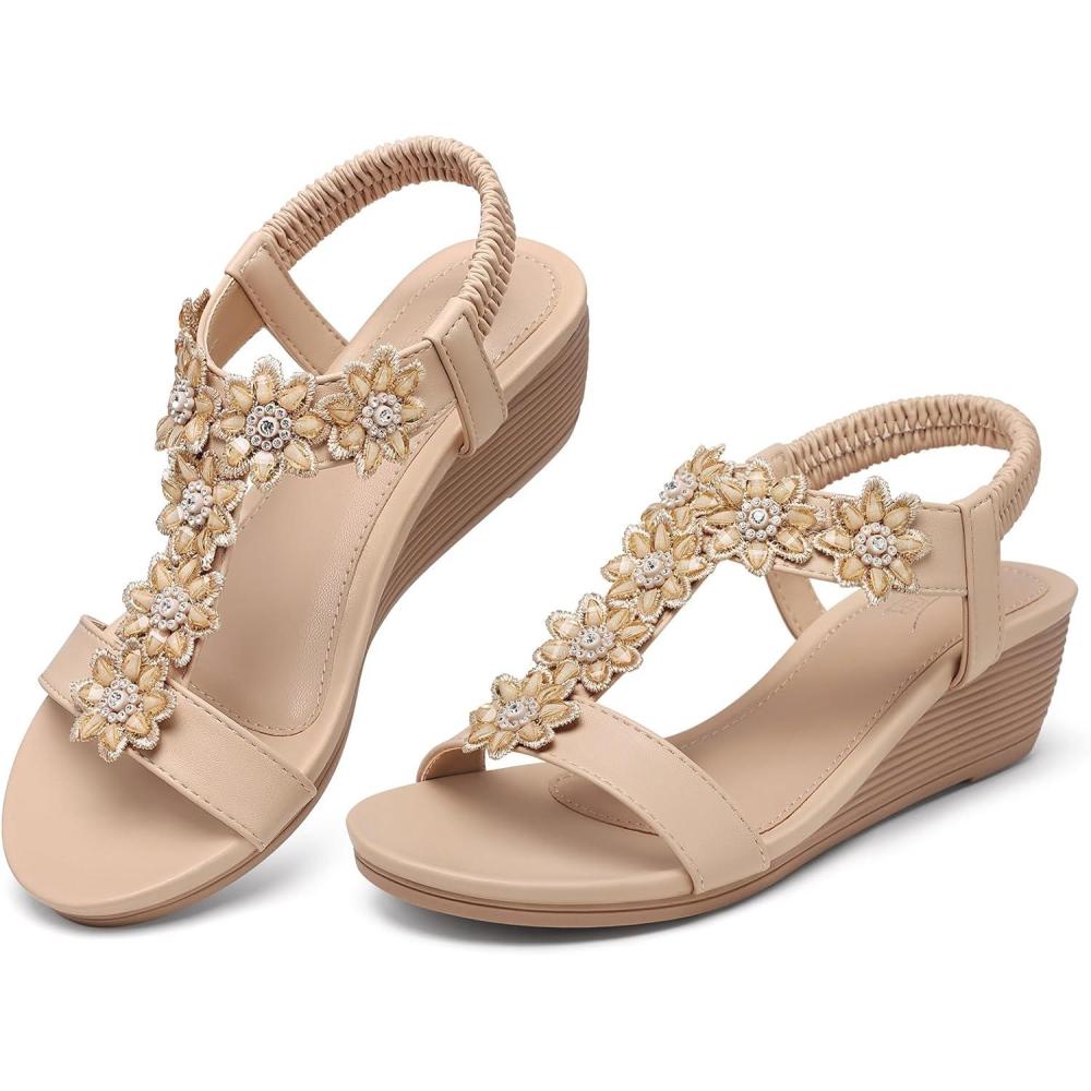 imageSHIBEVER Wedge Sandals for Women Dressy Summer Platform Comfortable Low Wedges Womens SandalNude