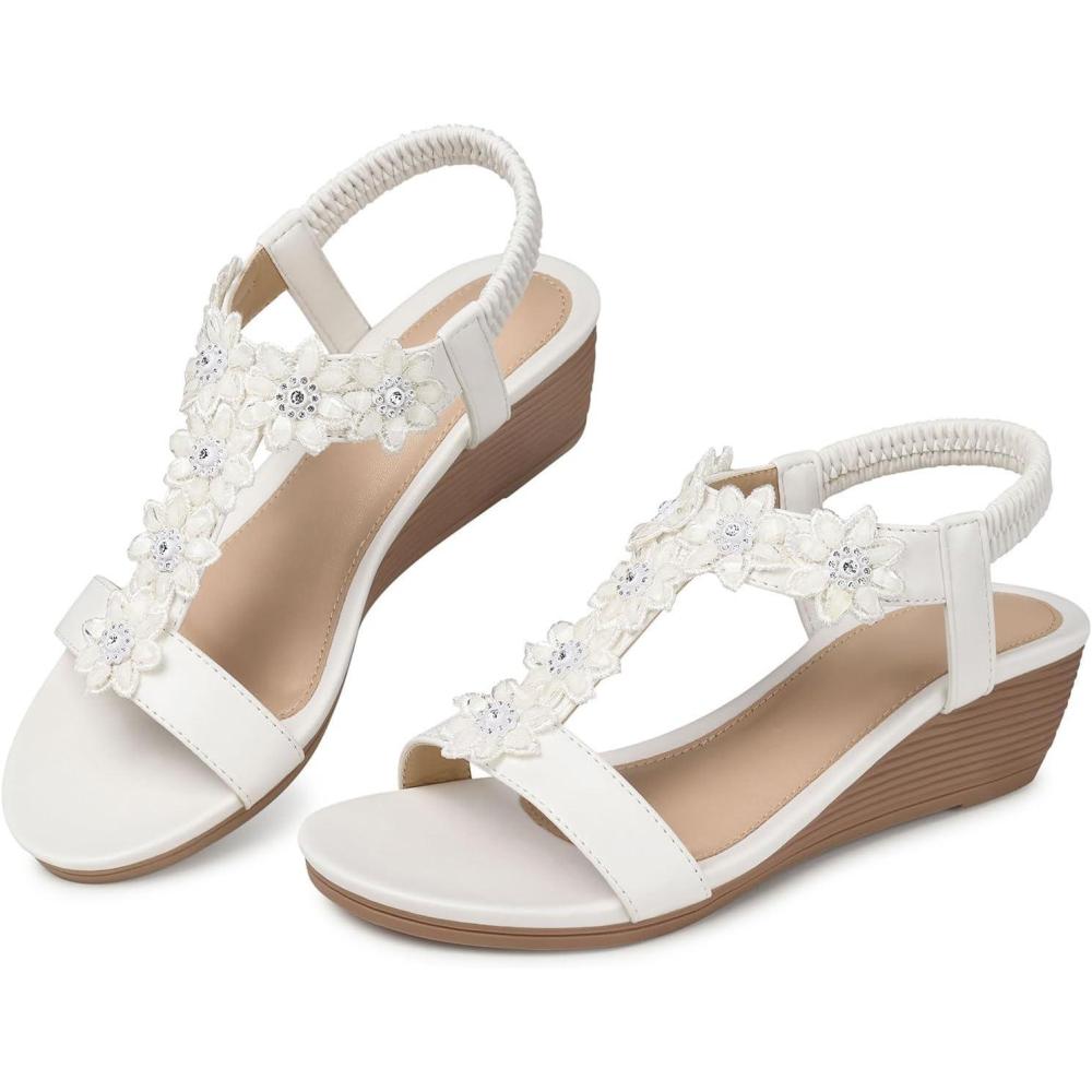 imageSHIBEVER Wedge Sandals for Women Dressy Summer Platform Comfortable Low Wedges Womens SandalWhite