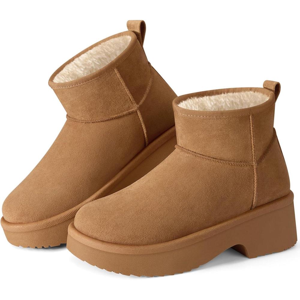 imageSHIBEVER Winter Ankle Boots Women Platform Suede Snow Booties Warm Fur AntiSlip Waterproof Comfortable Outdoor ShoesChestnut