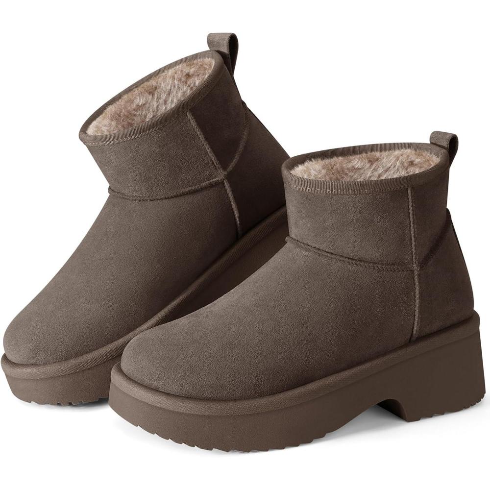 imageSHIBEVER Winter Ankle Boots Women Platform Suede Snow Booties Warm Fur AntiSlip Waterproof Comfortable Outdoor ShoesGrey