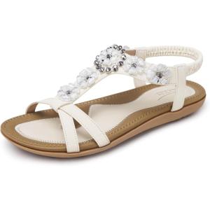 SHIBEVER Flat Sandals for Women Dressy: Summer Comfortable Ankle Strap Womens Sandal(239 Cream White)