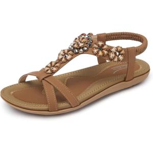 SHIBEVER Flat Sandals for Women Dressy: Summer Comfortable Ankle Strap Womens Sandal(239 Dark Brown)