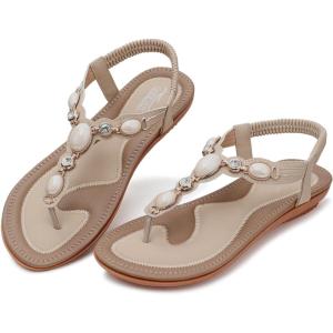 SHIBEVER Flat Sandals for Women Dressy: Summer Comfortable Dress Thong Flats Sandal(1897 Beige)