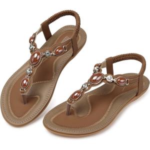 SHIBEVER Flat Sandals for Women Dressy: Summer Comfortable Dress Thong Flats Sandal(1897 Brown)