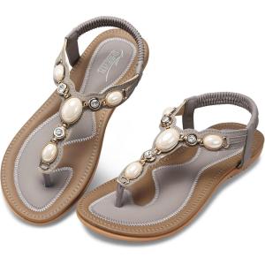 SHIBEVER Flat Sandals for Women Dressy: Summer Comfortable Dress Thong Flats Sandal(1897 Gray)