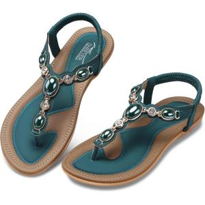 SHIBEVER Flat Sandals for Women Dressy: Summer Comfortable Dress Thong Flats Sandal(1897 Green)