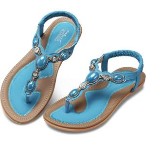 SHIBEVER Flat Sandals for Women Dressy: Summer Comfortable Dress Thong Flats Sandal(1897 Light Blue)
