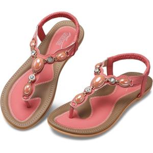 SHIBEVER Flat Sandals for Women Dressy: Summer Comfortable Dress Thong Flats Sandal(1897 Pink)