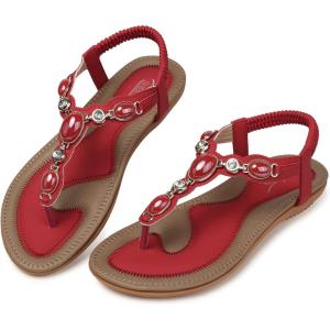 SHIBEVER Flat Sandals for Women Dressy: Summer Comfortable Dress Thong Flats Sandal(1897 Red)