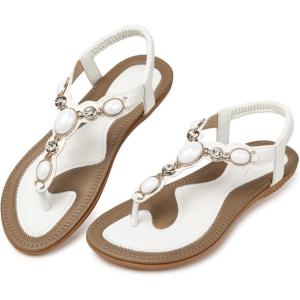SHIBEVER Flat Sandals for Women Dressy: Summer Comfortable Dress Thong Flats Sandal(1897 White)