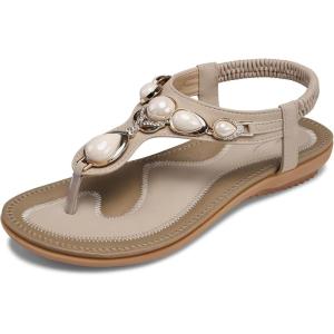 SHIBEVER Flat Sandals for Women Dressy: Summer Comfortable Dress Thong Flats Sandal(1969 Beige)