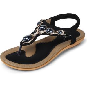 SHIBEVER Flat Sandals for Women Dressy: Summer Comfortable Dress Thong Flats Sandal(1969 Black)