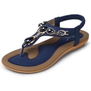 SHIBEVER Flat Sandals for Women Dressy: Summer Comfortable Dress Thong Flats Sandal(1969 Navy Blue)
