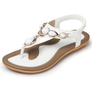 SHIBEVER Flat Sandals for Women Dressy: Summer Comfortable Dress Thong Flats Sandal(1969 White)