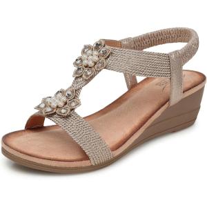 SHIBEVER Wedge Sandals for Women Dressy: Summer Low Wedges Comfortable Open Toe Sandals(55 Brownness)