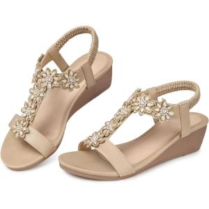 SHIBEVER Wedge Sandals for Women Dressy: Summer Platform Comfortable Low Wedges Womens Sandal(Beige)