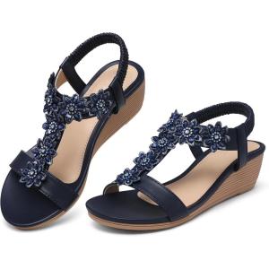 SHIBEVER Wedge Sandals for Women Dressy: Summer Platform Comfortable Low Wedges Womens Sandal(Blue)
