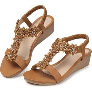 SHIBEVER Wedge Sandals for Women Dressy: Summer Platform Comfortable Low Wedges Womens Sandal(Brown)