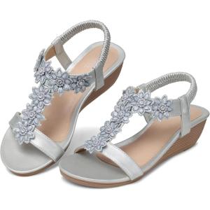 SHIBEVER Wedge Sandals for Women Dressy: Summer Platform Comfortable Low Wedges Womens Sandal(Silver)