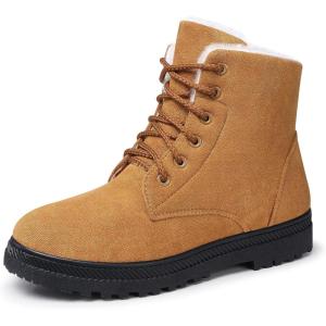 SHIBEVER Winter Snow Boots for Women: Warm Fur Lined Ankle Boots Comfortable Suede Lace Up Booties Cute Flat Shoes(Brown)