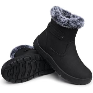 SHIBEVER Women’s Snow Boots Winter Fur Lined Waterproof Anti-Slip Booties Women Ankle Snow Boots(Black)